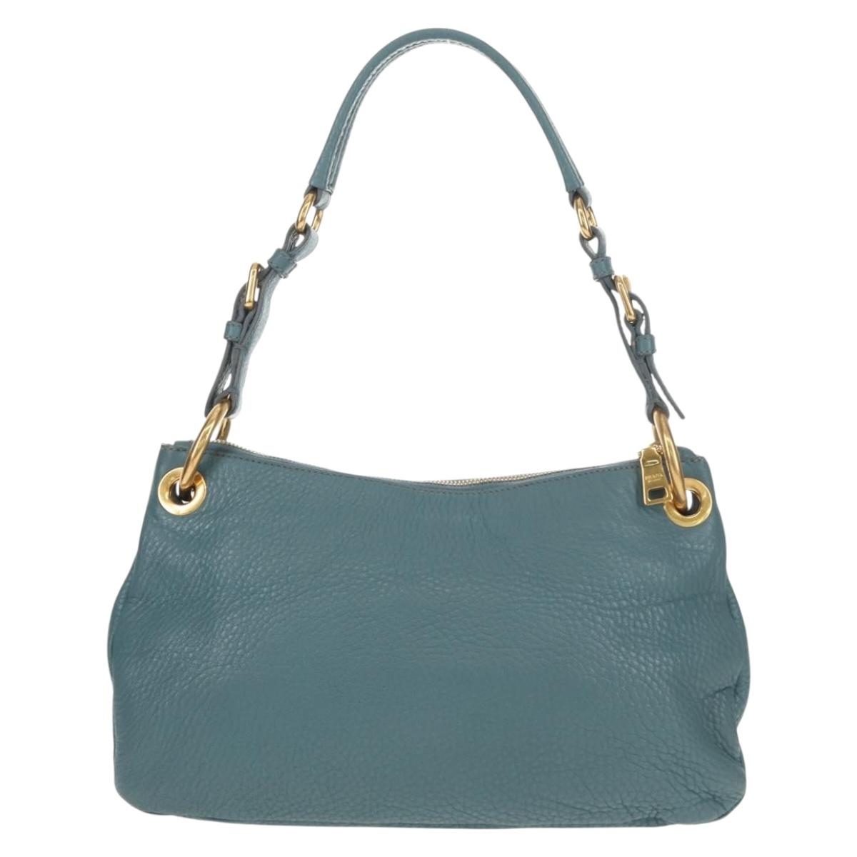 PRADA Shoulder Bag Leather Light Blue Gold Auth yk19577V