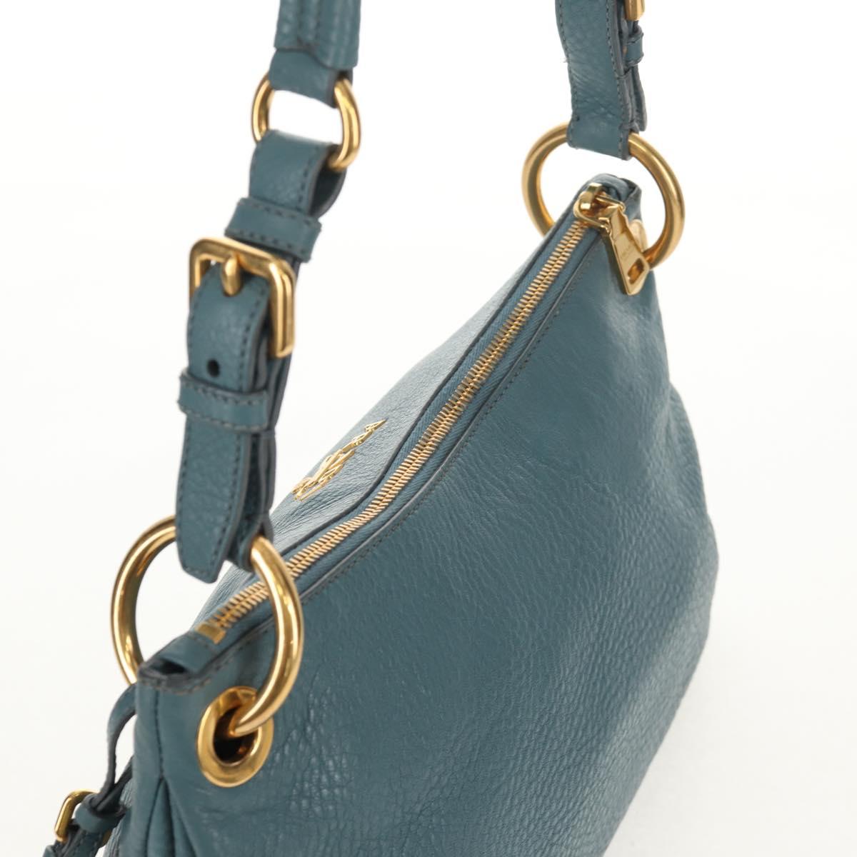 PRADA Shoulder Bag Leather Light Blue Gold Auth yk19577V