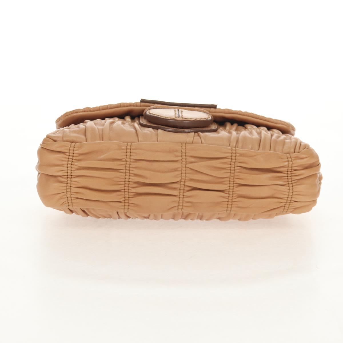 PRADA Gathered Chain Shoulder Bag Leather Beige Silver B4553C Auth yk19578V