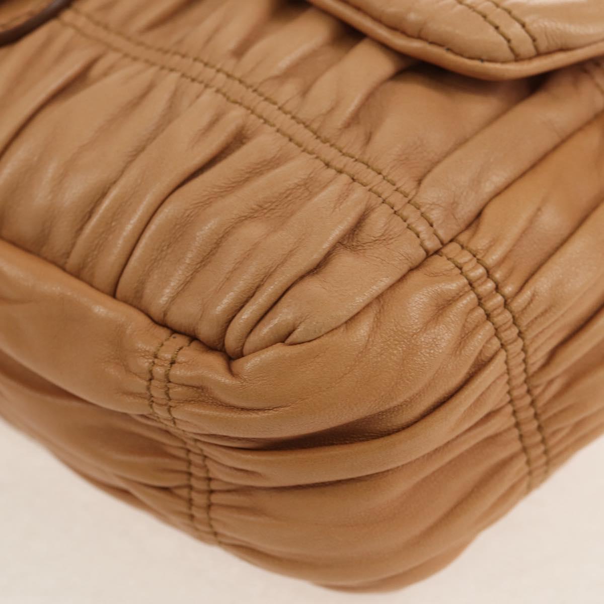 PRADA Gathered Chain Shoulder Bag Leather Beige Silver B4553C Auth yk19578V