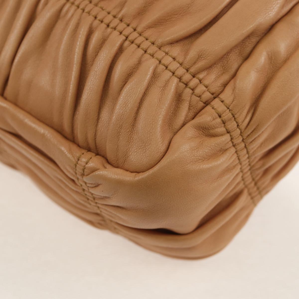 PRADA Gathered Chain Shoulder Bag Leather Beige Silver B4553C Auth yk19578V