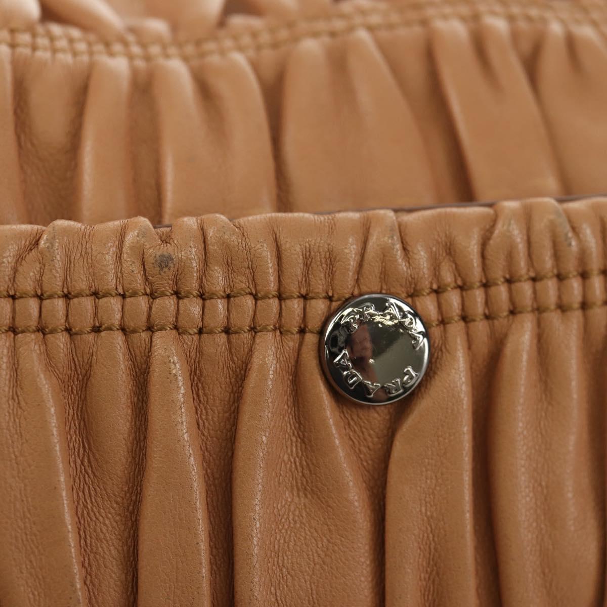 PRADA Gathered Chain Shoulder Bag Leather Beige Silver B4553C Auth yk19578V