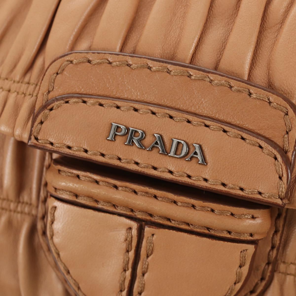 PRADA Gathered Chain Shoulder Bag Leather Beige Silver B4553C Auth yk19578V