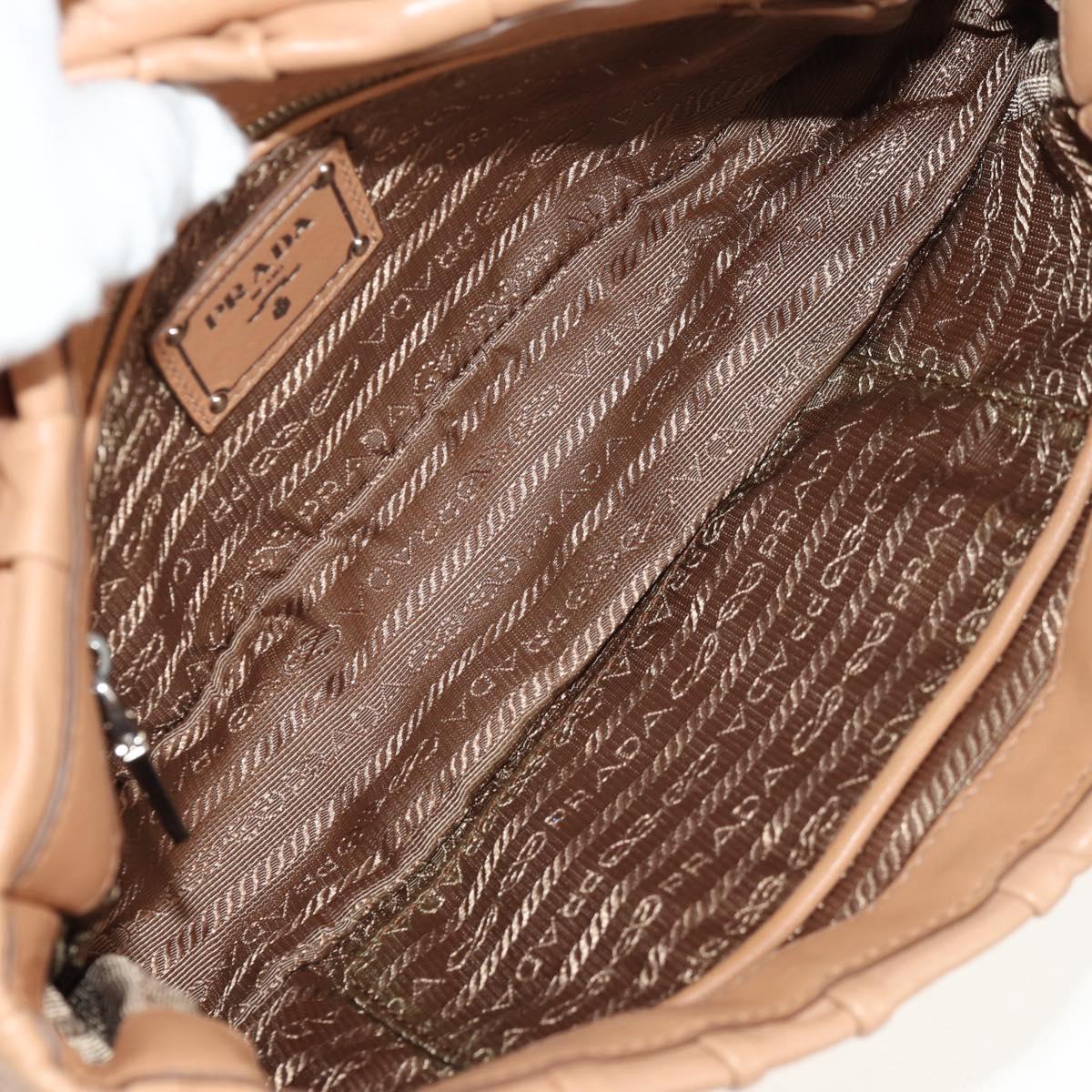 PRADA Gathered Chain Shoulder Bag Leather Beige Silver B4553C Auth yk19578V