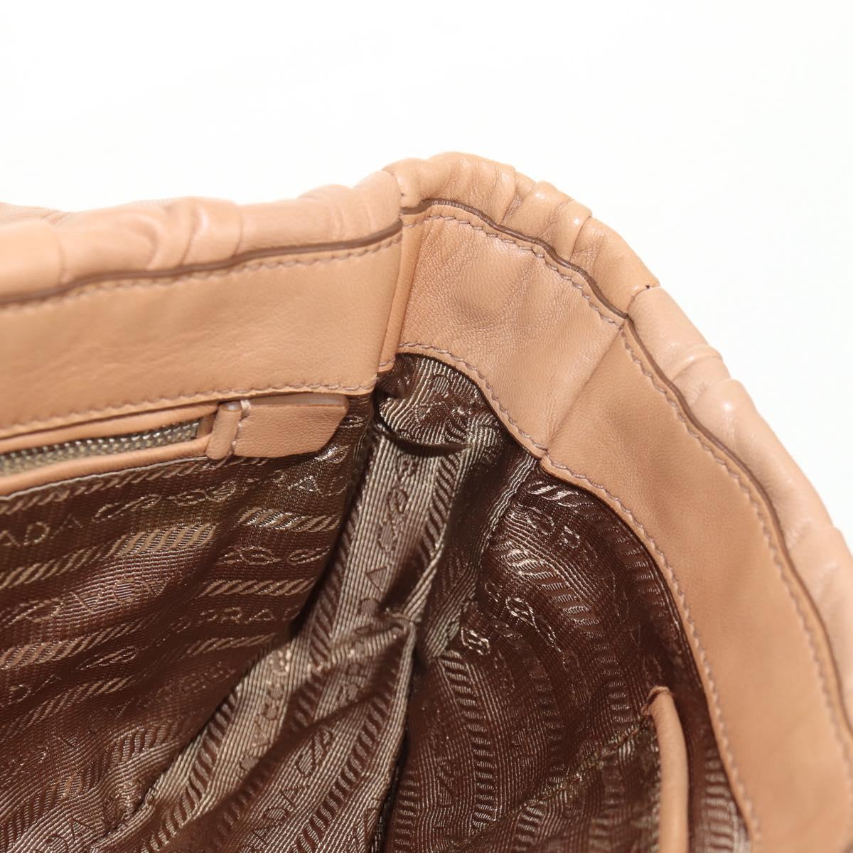 PRADA Gathered Chain Shoulder Bag Leather Beige Silver B4553C Auth yk19578V