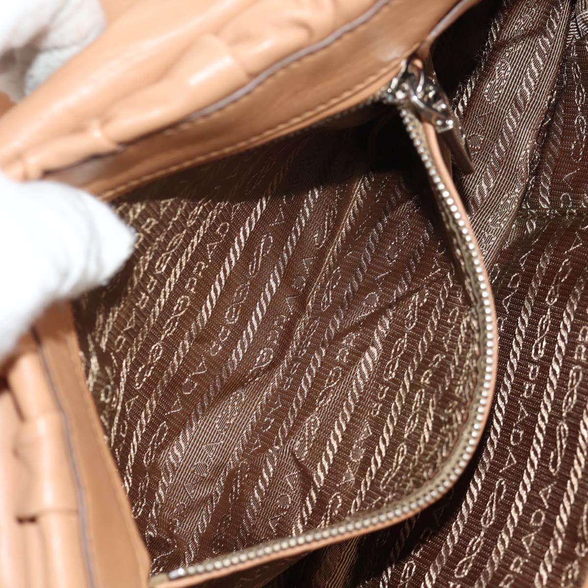 PRADA Gathered Chain Shoulder Bag Leather Beige Silver B4553C Auth yk19578V