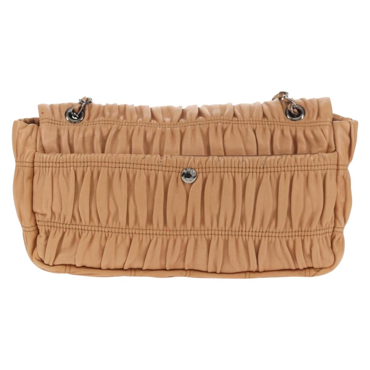 PRADA Gathered Chain Shoulder Bag Leather Beige Silver B4553C Auth yk19578V