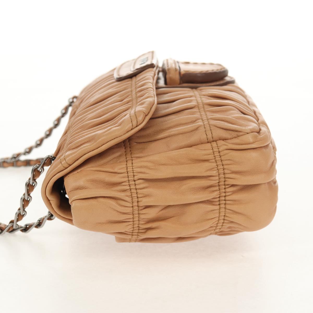 PRADA Gathered Chain Shoulder Bag Leather Beige Silver B4553C Auth yk19578V