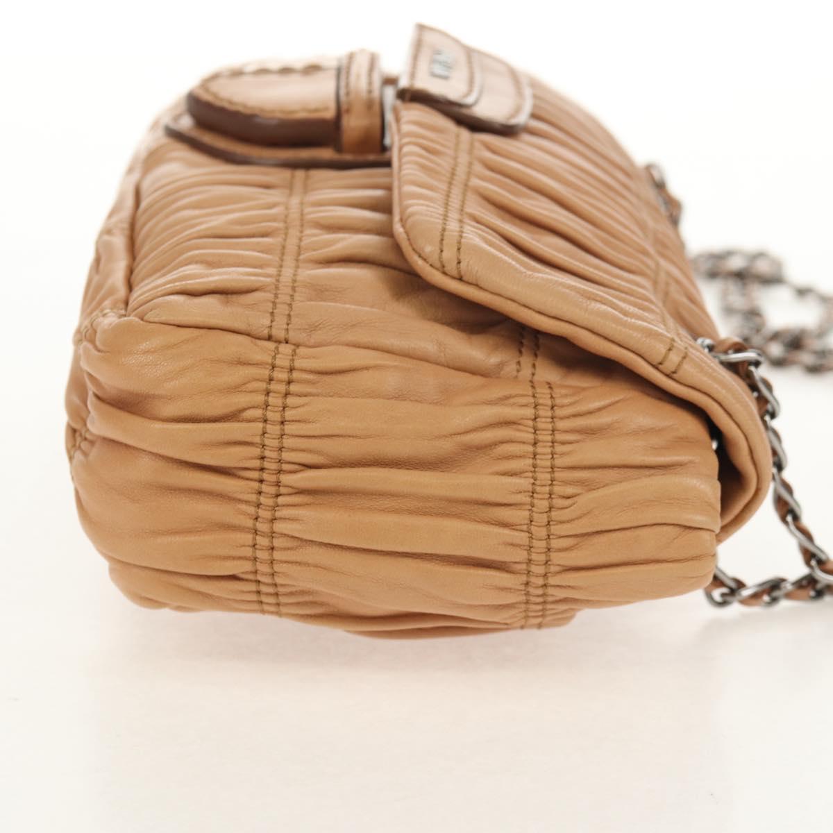 PRADA Gathered Chain Shoulder Bag Leather Beige Silver B4553C Auth yk19578V
