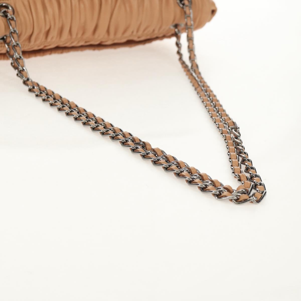 PRADA Gathered Chain Shoulder Bag Leather Beige Silver B4553C Auth yk19578V