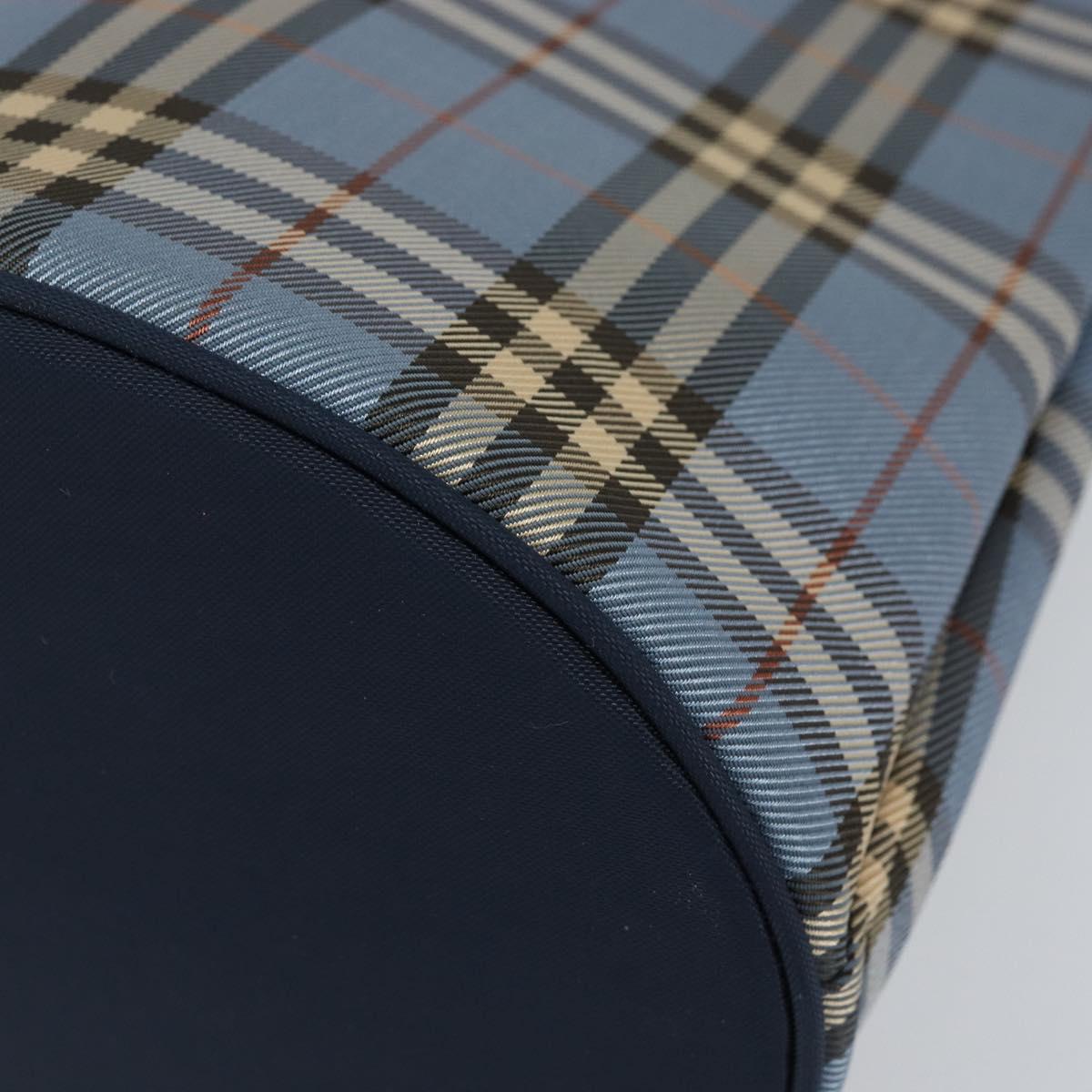 BURBERRY Nova Check Blue Label Tote Bag Canvas Light Blue Silver Auth yk19580