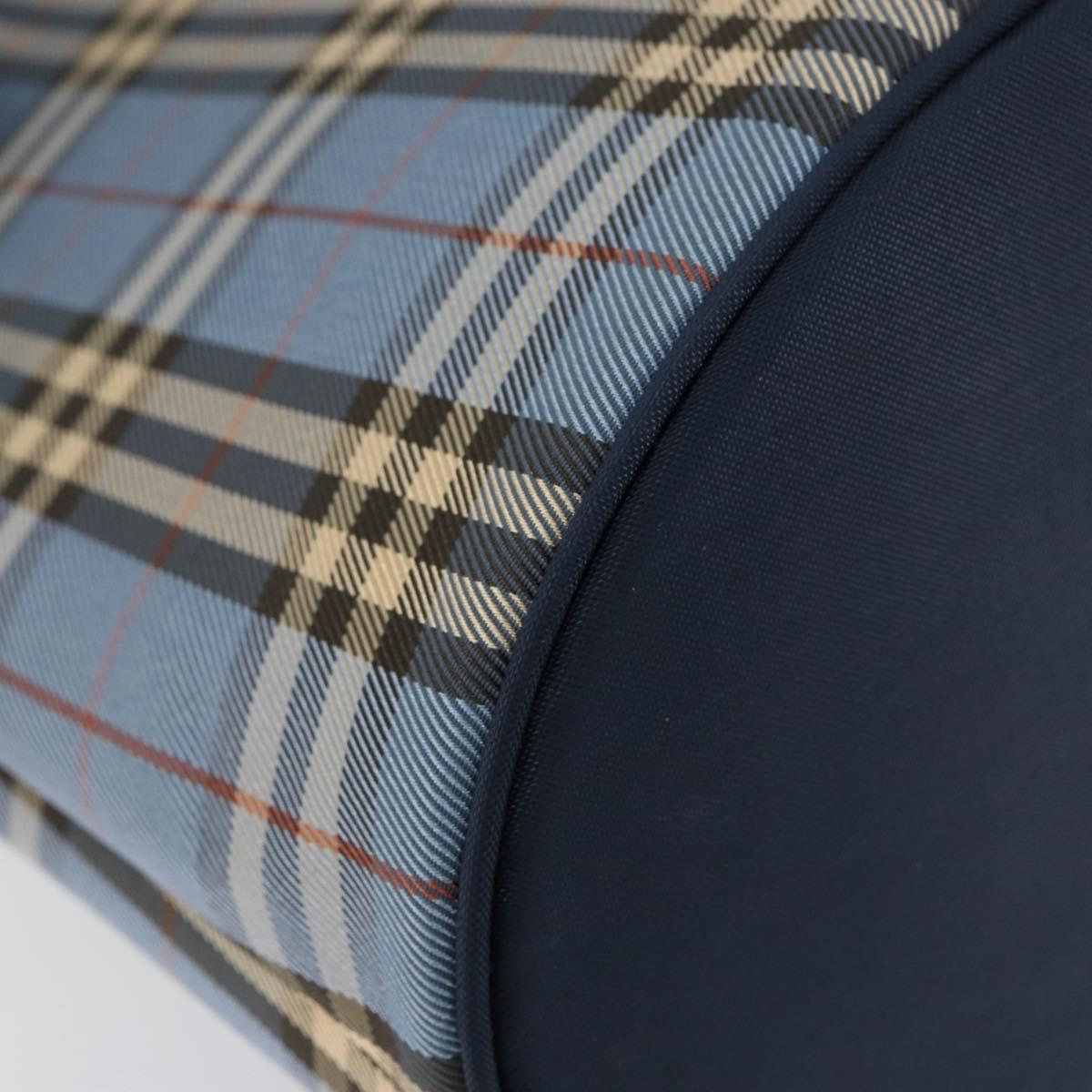 BURBERRY Nova Check Blue Label Tote Bag Canvas Light Blue Silver Auth yk19580