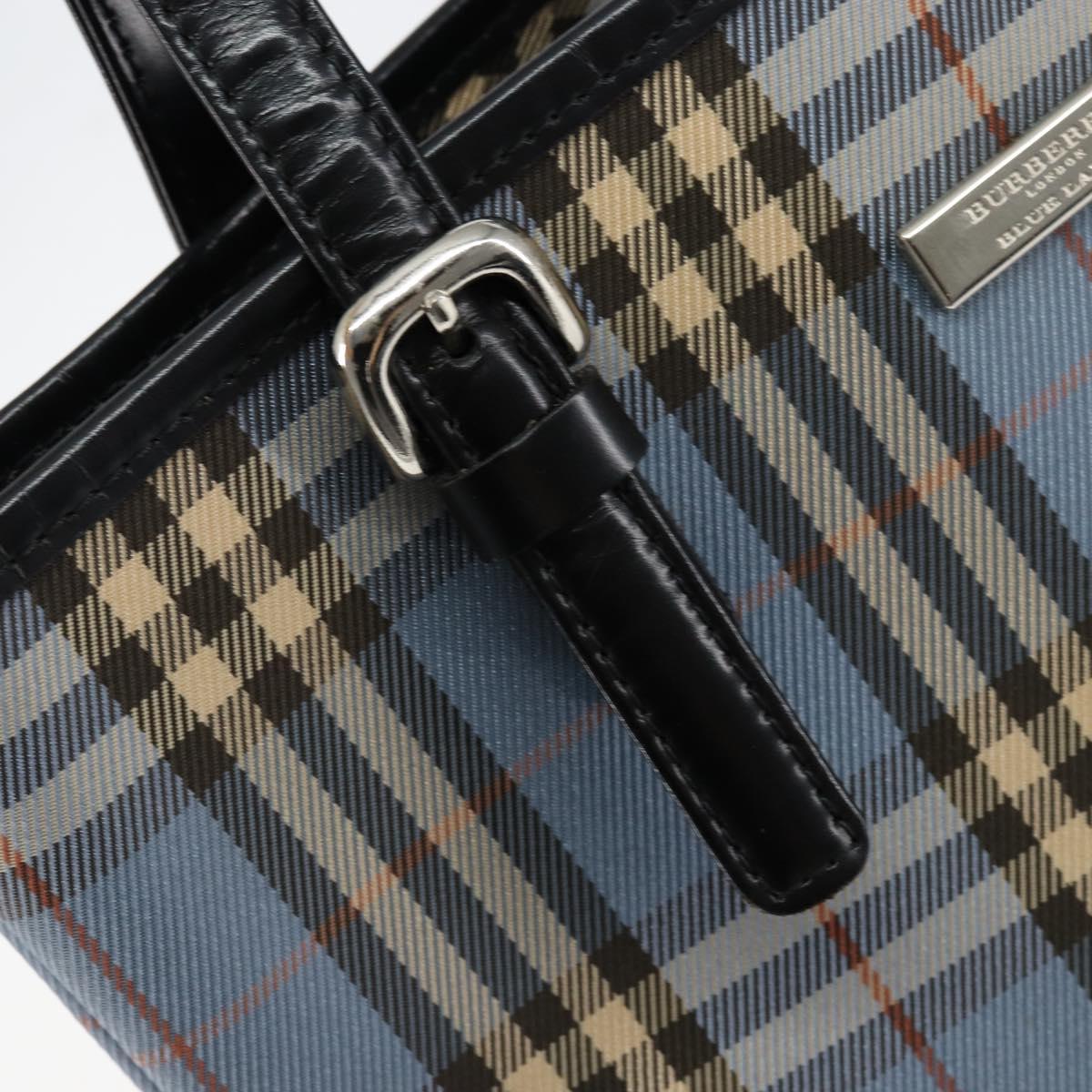 BURBERRY Nova Check Blue Label Tote Bag Canvas Light Blue Silver Auth yk19580