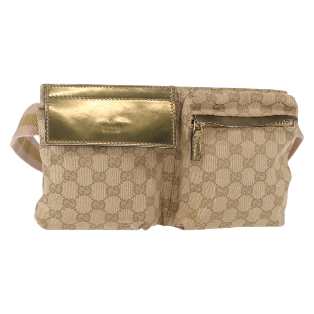 GUCCI GG Canvas Waist bag Beige Gold 28566 Auth yk19581