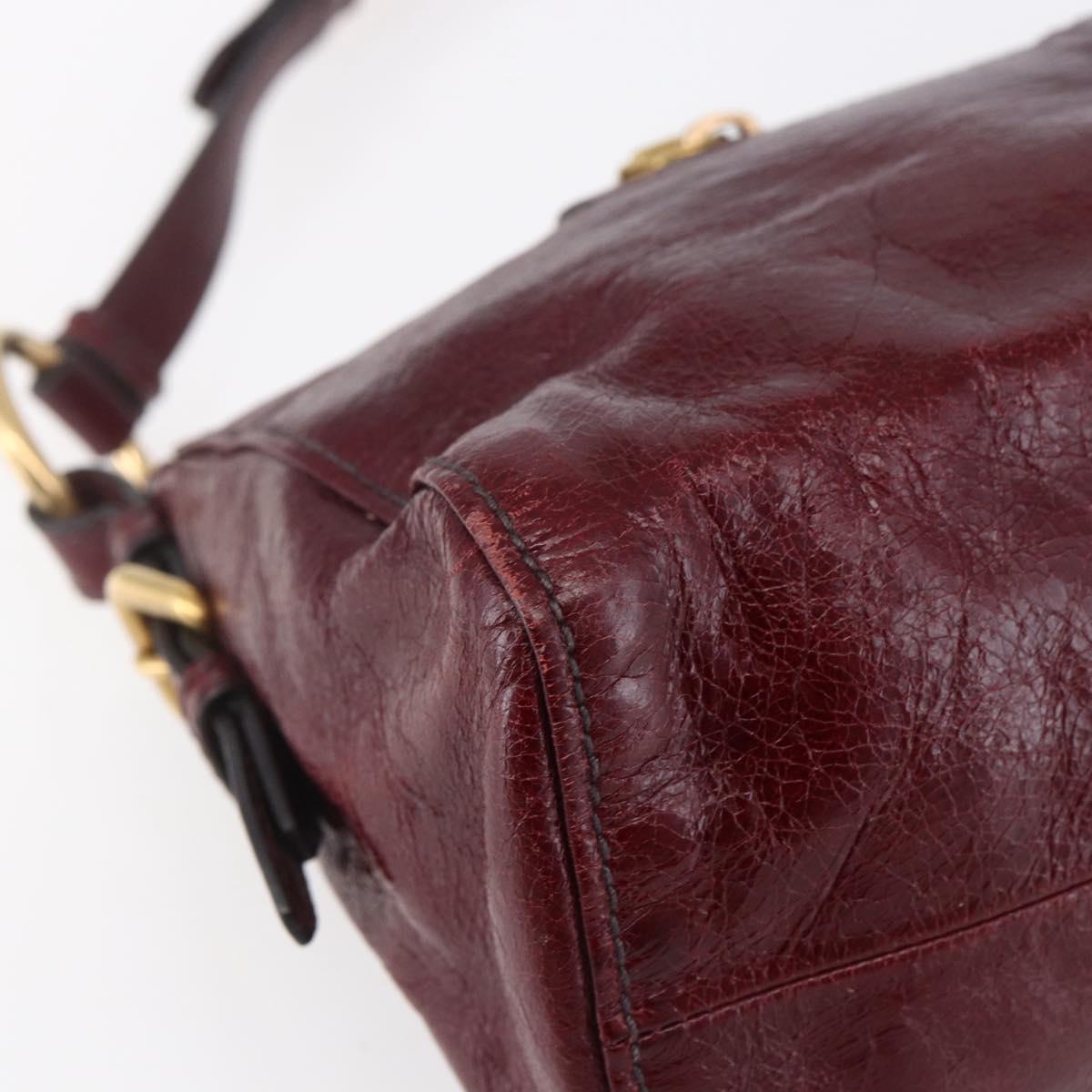 PRADA Shoulder Bag Leather Bordeaux Gold Auth yk19583