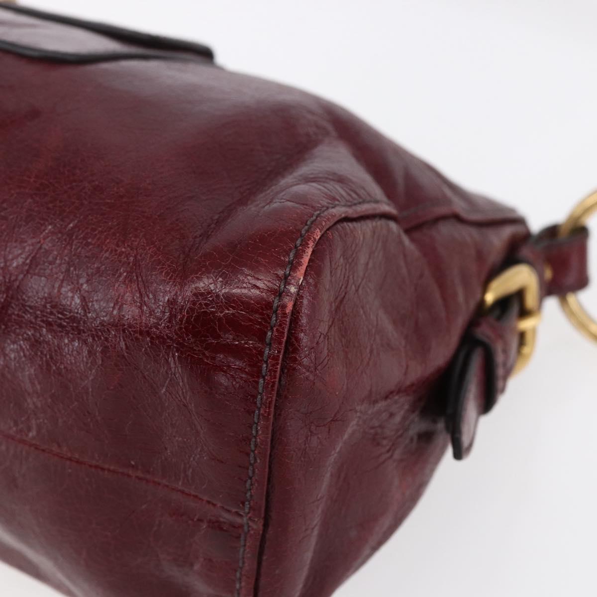 PRADA Shoulder Bag Leather Bordeaux Gold Auth yk19583