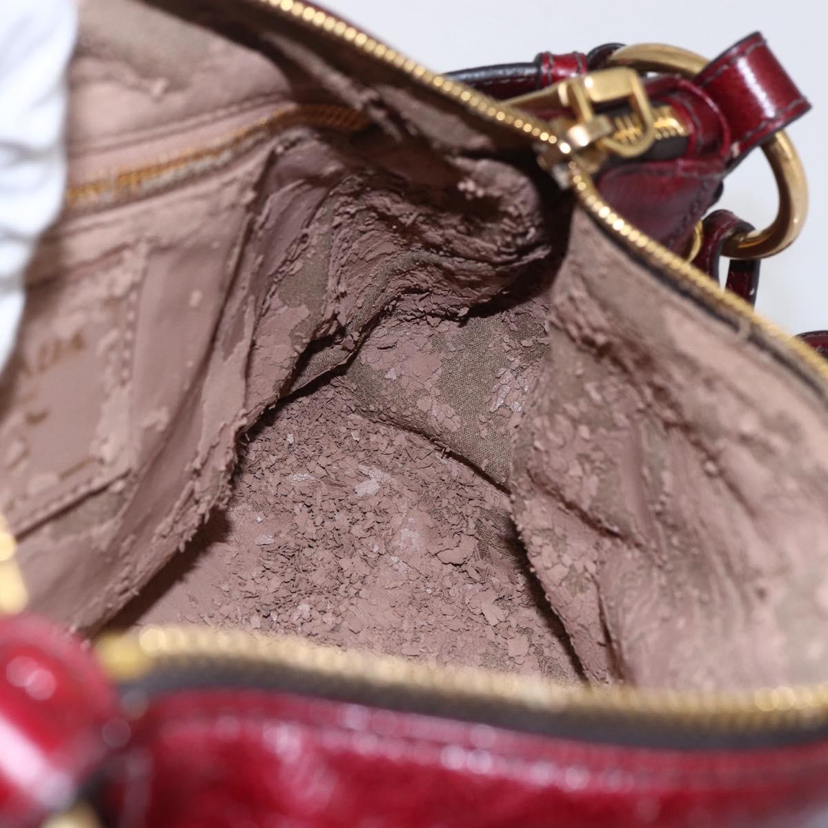 PRADA Shoulder Bag Leather Bordeaux Gold Auth yk19583