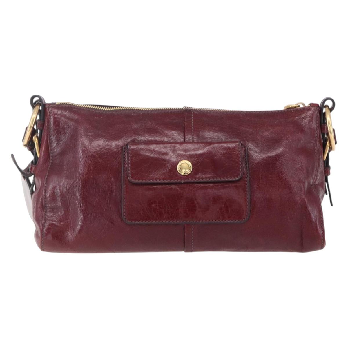 PRADA Shoulder Bag Leather Bordeaux Gold Auth yk19583