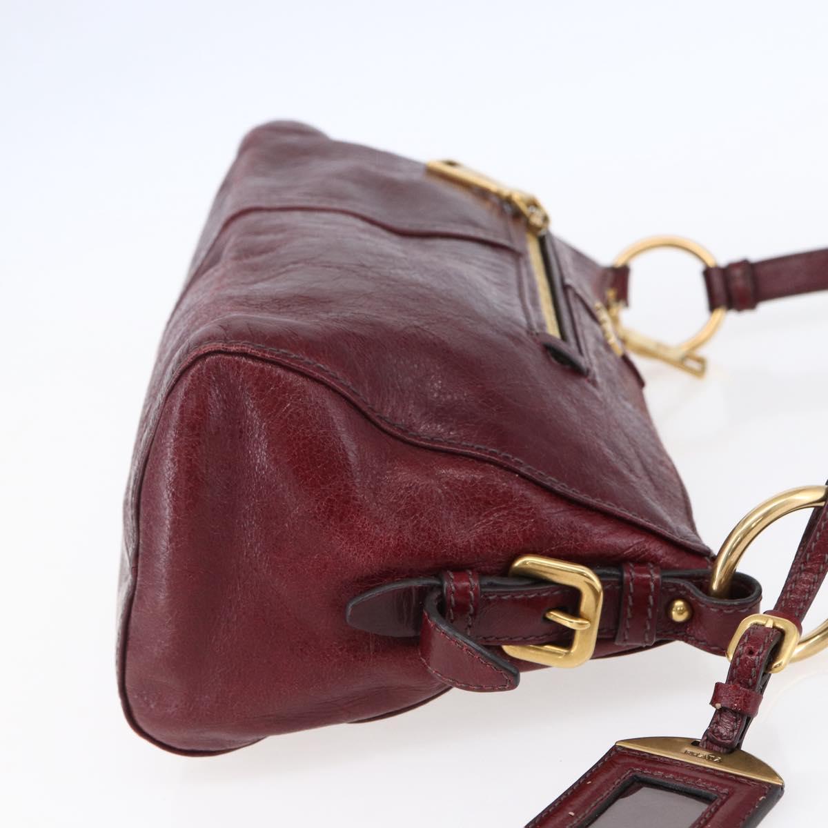 PRADA Shoulder Bag Leather Bordeaux Gold Auth yk19583