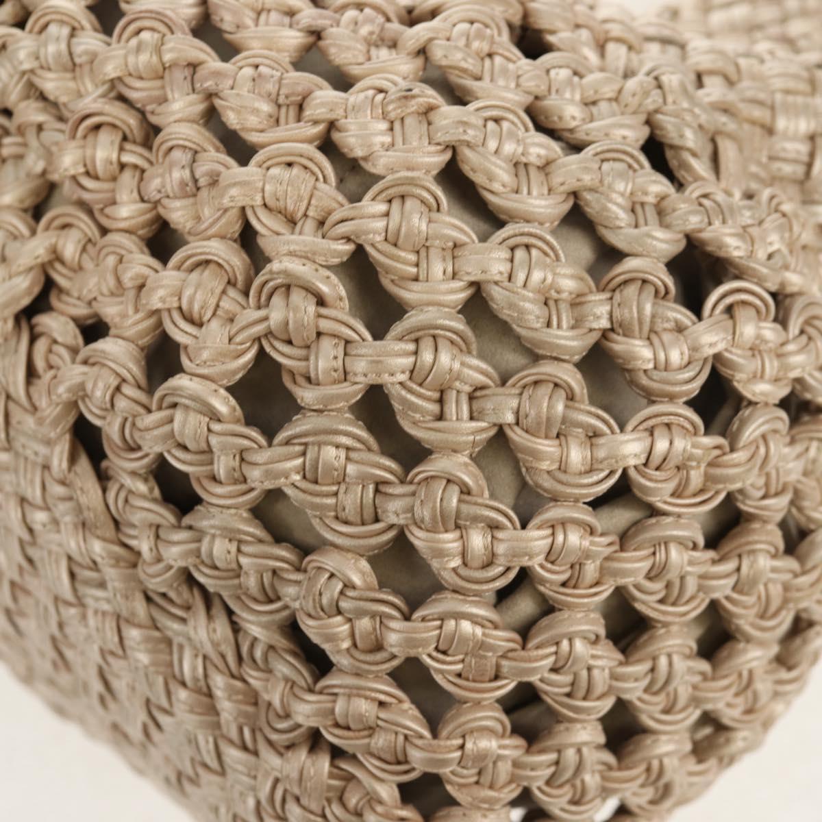 Salvatore Ferragamo Gancini Hand Bag Leather Beige Silver Auth yk19584A