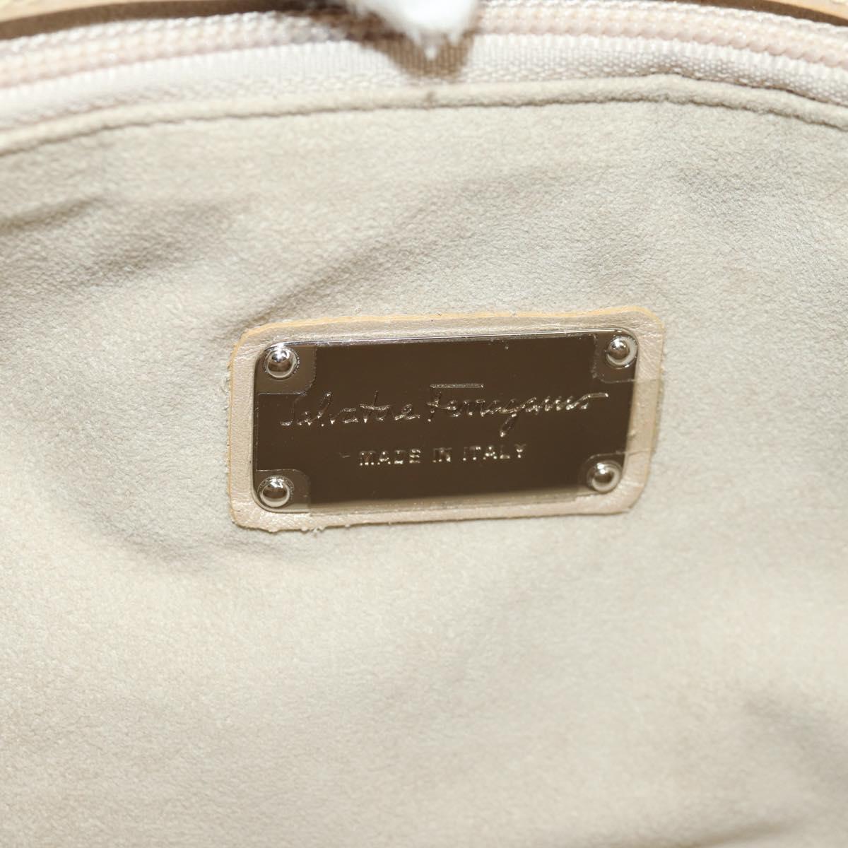Salvatore Ferragamo Gancini Hand Bag Leather Beige Silver Auth yk19584A