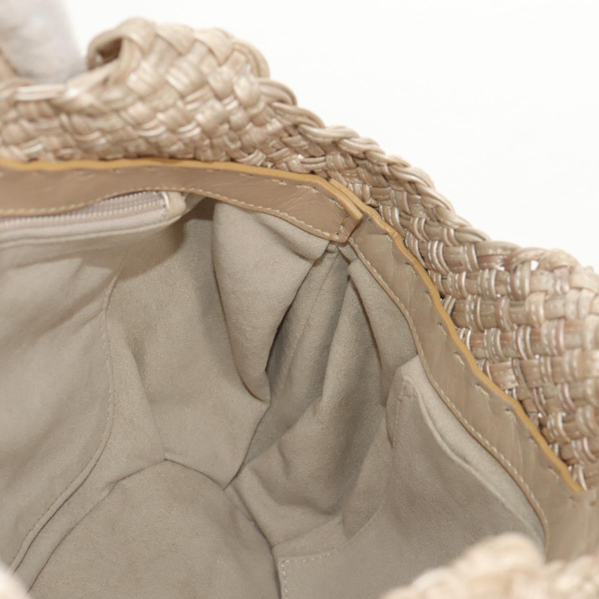 Salvatore Ferragamo Gancini Hand Bag Leather Beige Silver Auth yk19584A