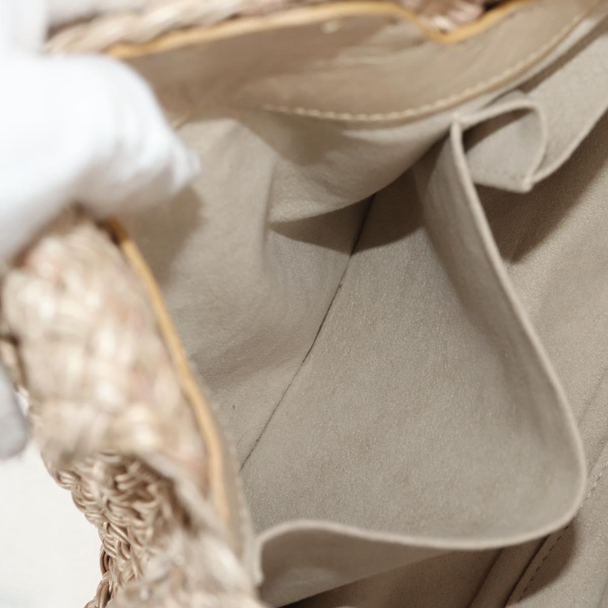 Salvatore Ferragamo Gancini Hand Bag Leather Beige Silver Auth yk19584A