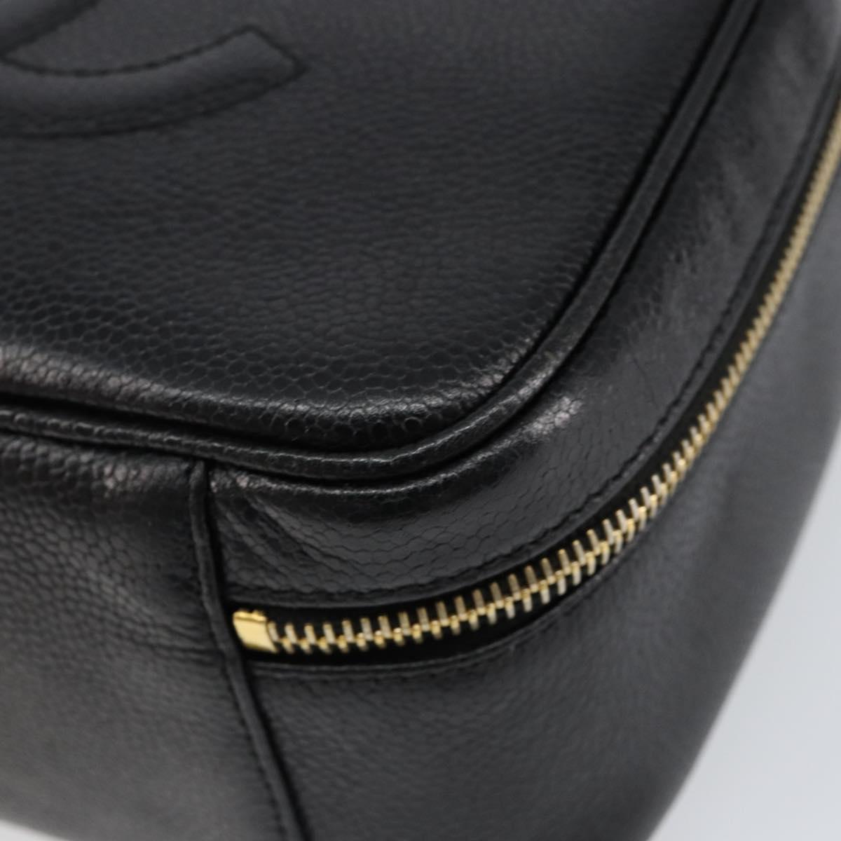 CHANEL COCO Mark Vanity Hand Bag Caviar Skin Black Gold CC Auth yk19585