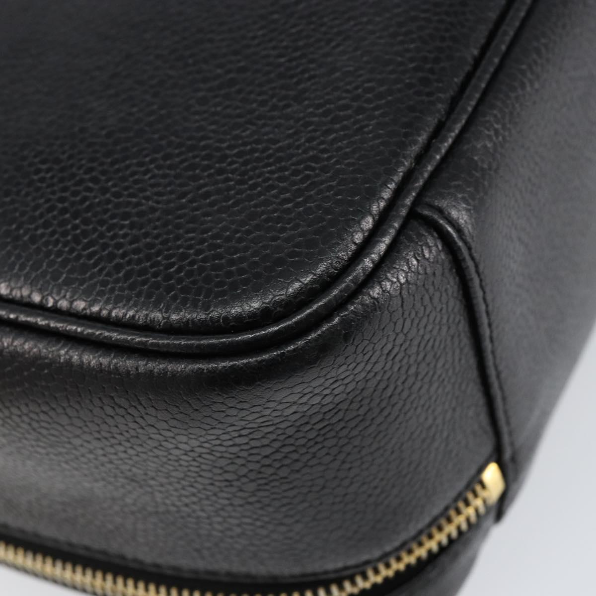 CHANEL COCO Mark Vanity Hand Bag Caviar Skin Black Gold CC Auth yk19585