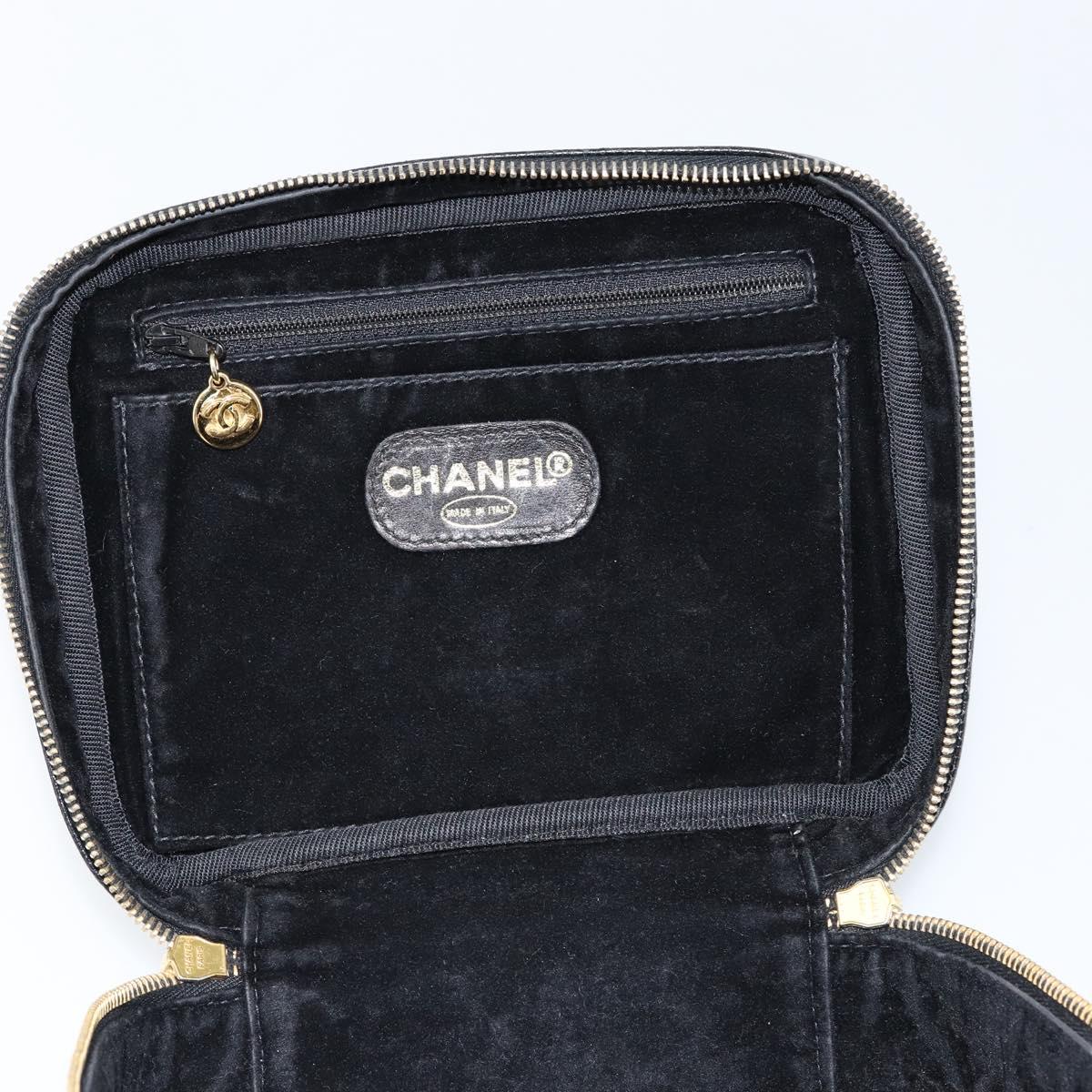 CHANEL COCO Mark Vanity Hand Bag Caviar Skin Black Gold CC Auth yk19585