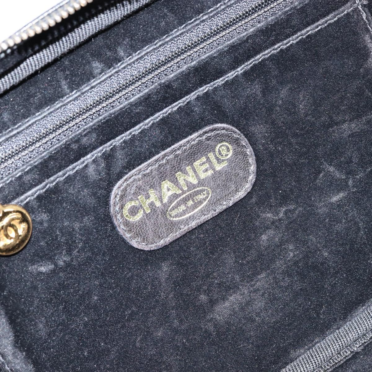 CHANEL COCO Mark Vanity Hand Bag Caviar Skin Black Gold CC Auth yk19585