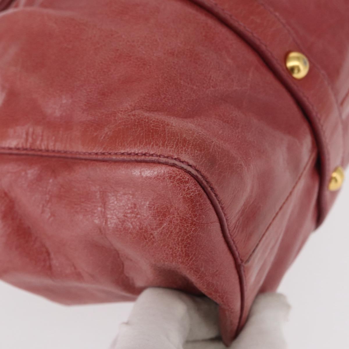 Miu Miu Vitellolux Hand Bag Leather Red Gold Auth yk19589