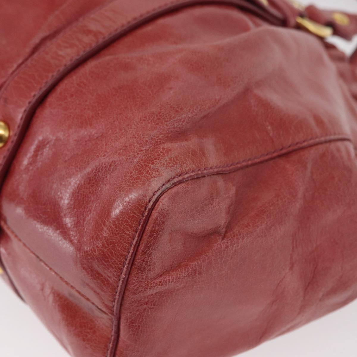 Miu Miu Vitellolux Hand Bag Leather Red Gold Auth yk19589