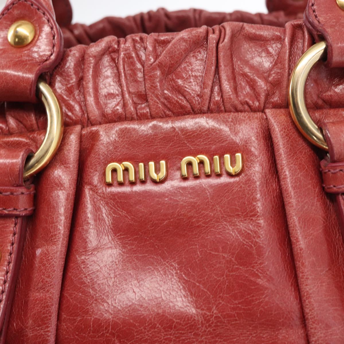 Miu Miu Vitellolux Hand Bag Leather Red Gold Auth yk19589