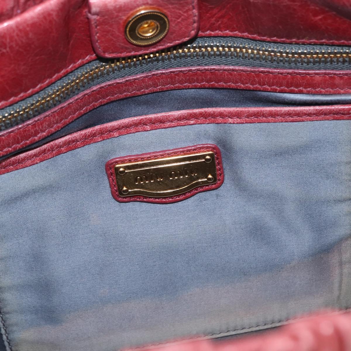 Miu Miu Vitellolux Hand Bag Leather Red Gold Auth yk19589