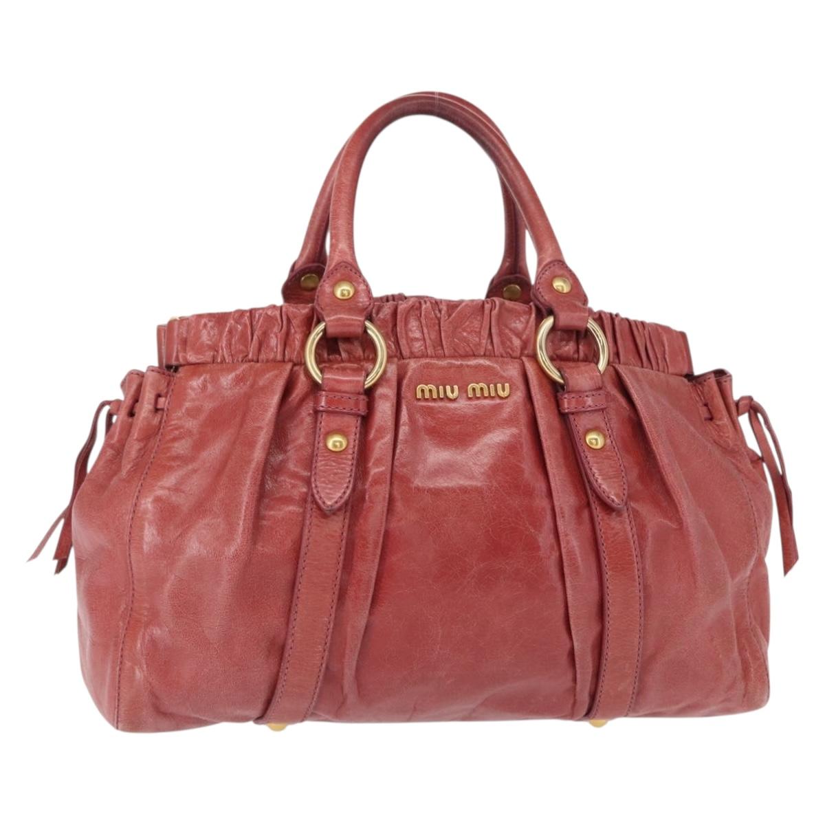 Miu Miu Vitellolux Hand Bag Leather Red Gold Auth yk19589