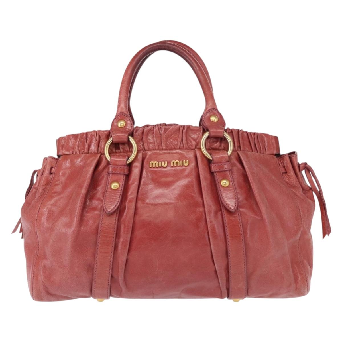 Miu Miu Vitellolux Hand Bag Leather Red Gold Auth yk19589