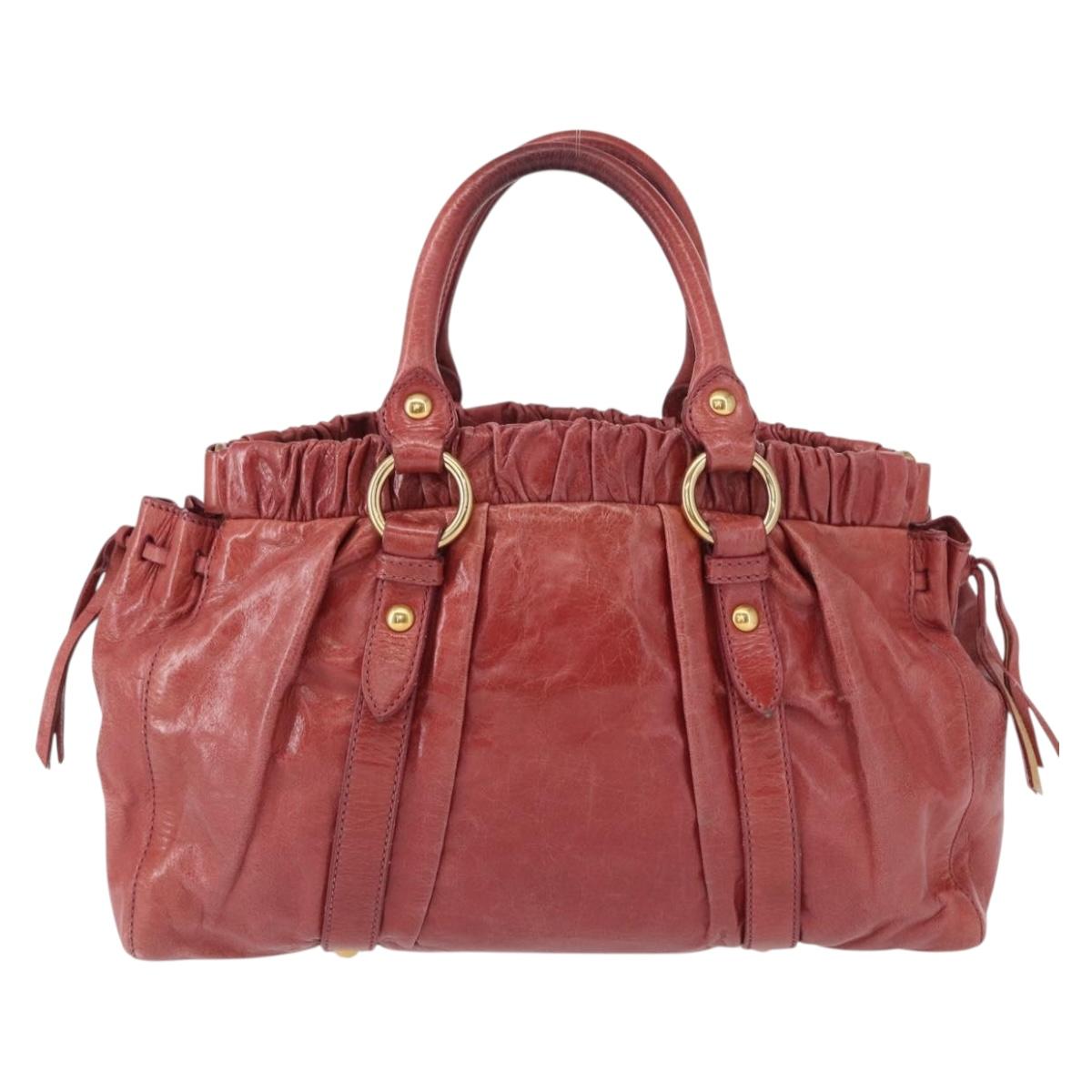 Miu Miu Vitellolux Hand Bag Leather Red Gold Auth yk19589