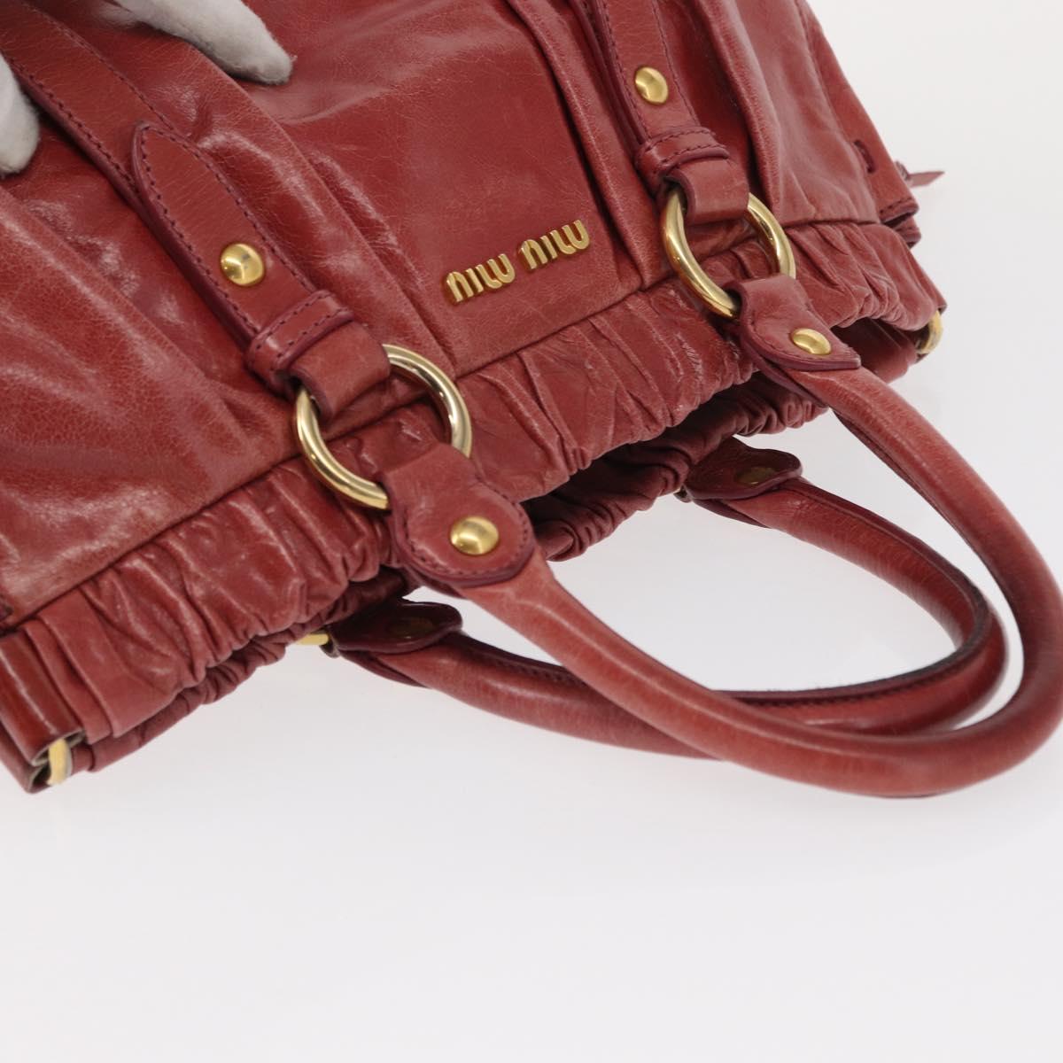 Miu Miu Vitellolux Hand Bag Leather Red Gold Auth yk19589