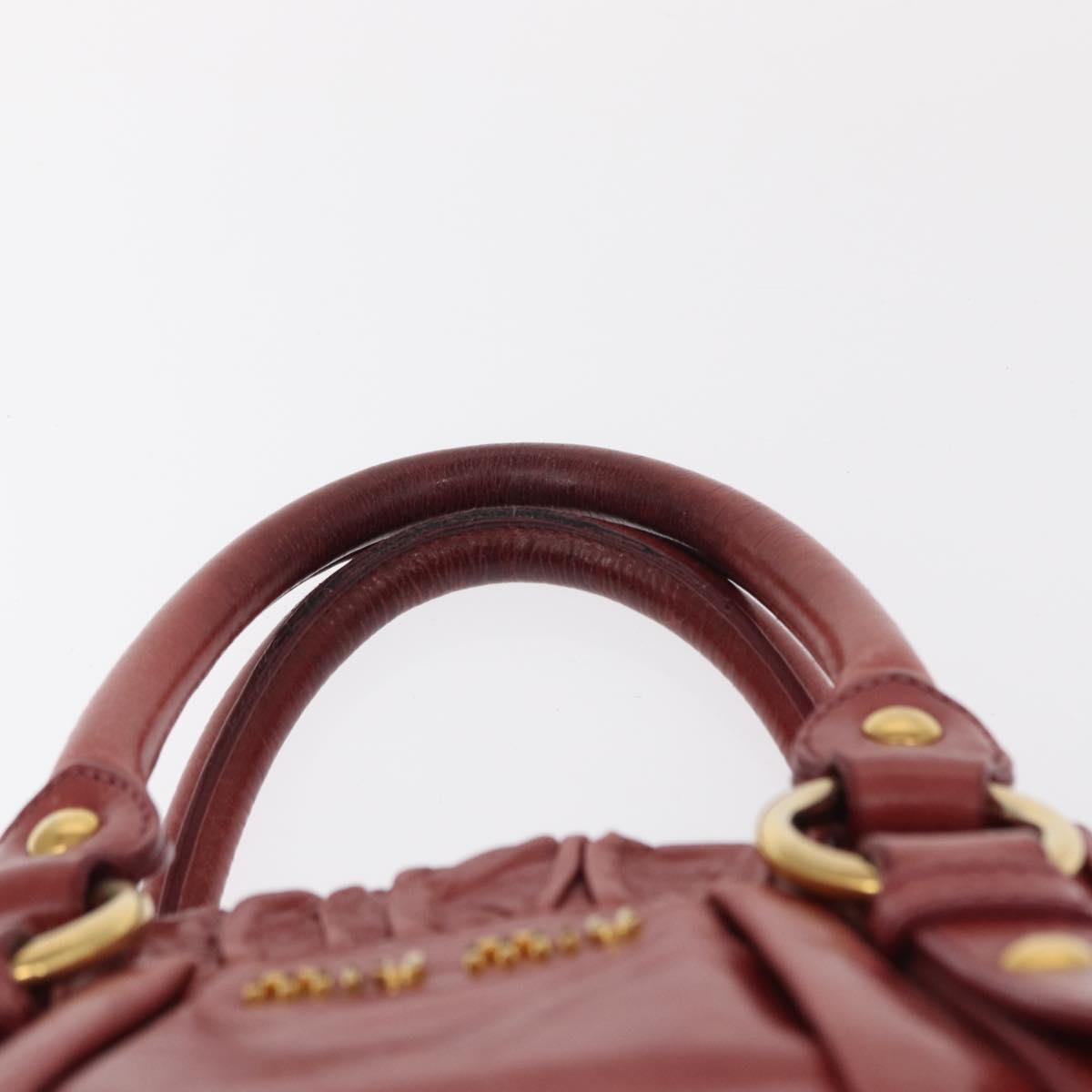 Miu Miu Vitellolux Hand Bag Leather Red Gold Auth yk19589