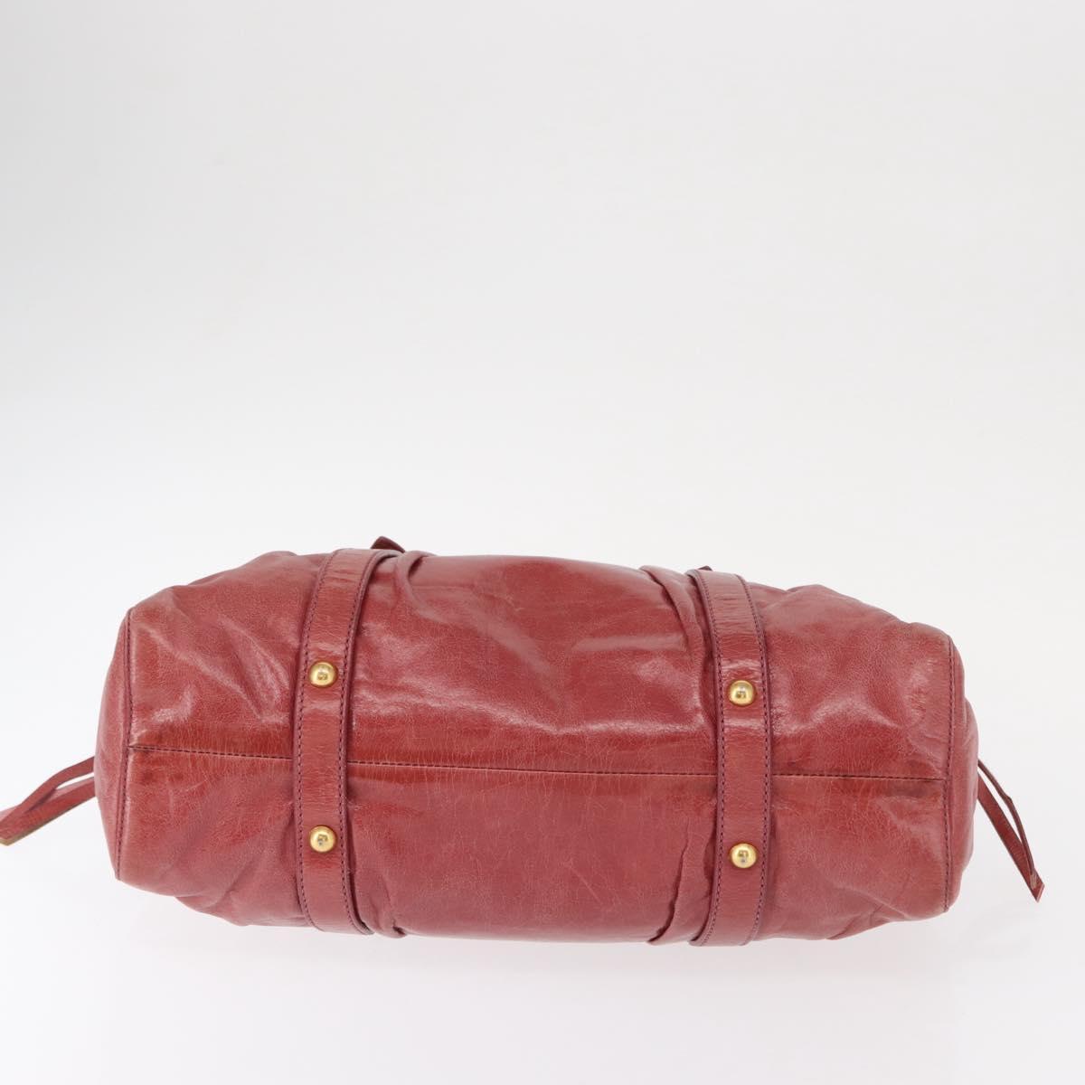 Miu Miu Vitellolux Hand Bag Leather Red Gold Auth yk19589