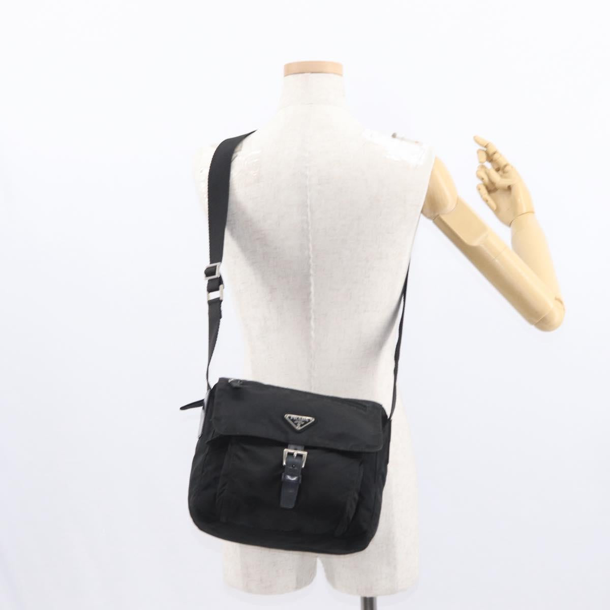 PRADA Shoulder Bag Nylon Black Silver Auth yk19596