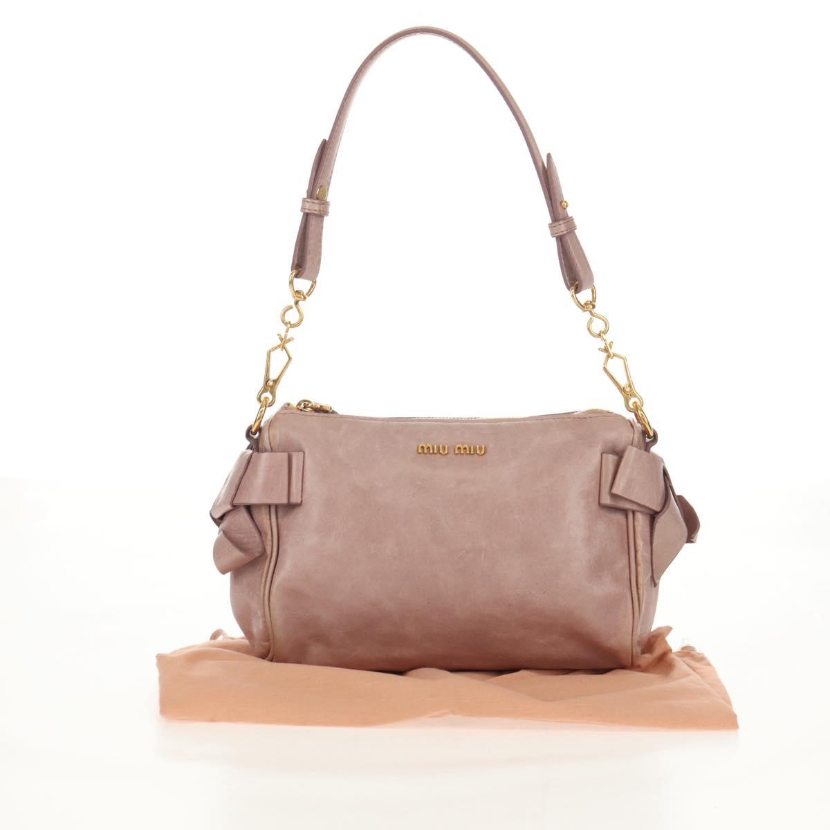 Miu Miu Shoulder Bag Leather Pink Gold Auth yk19597V