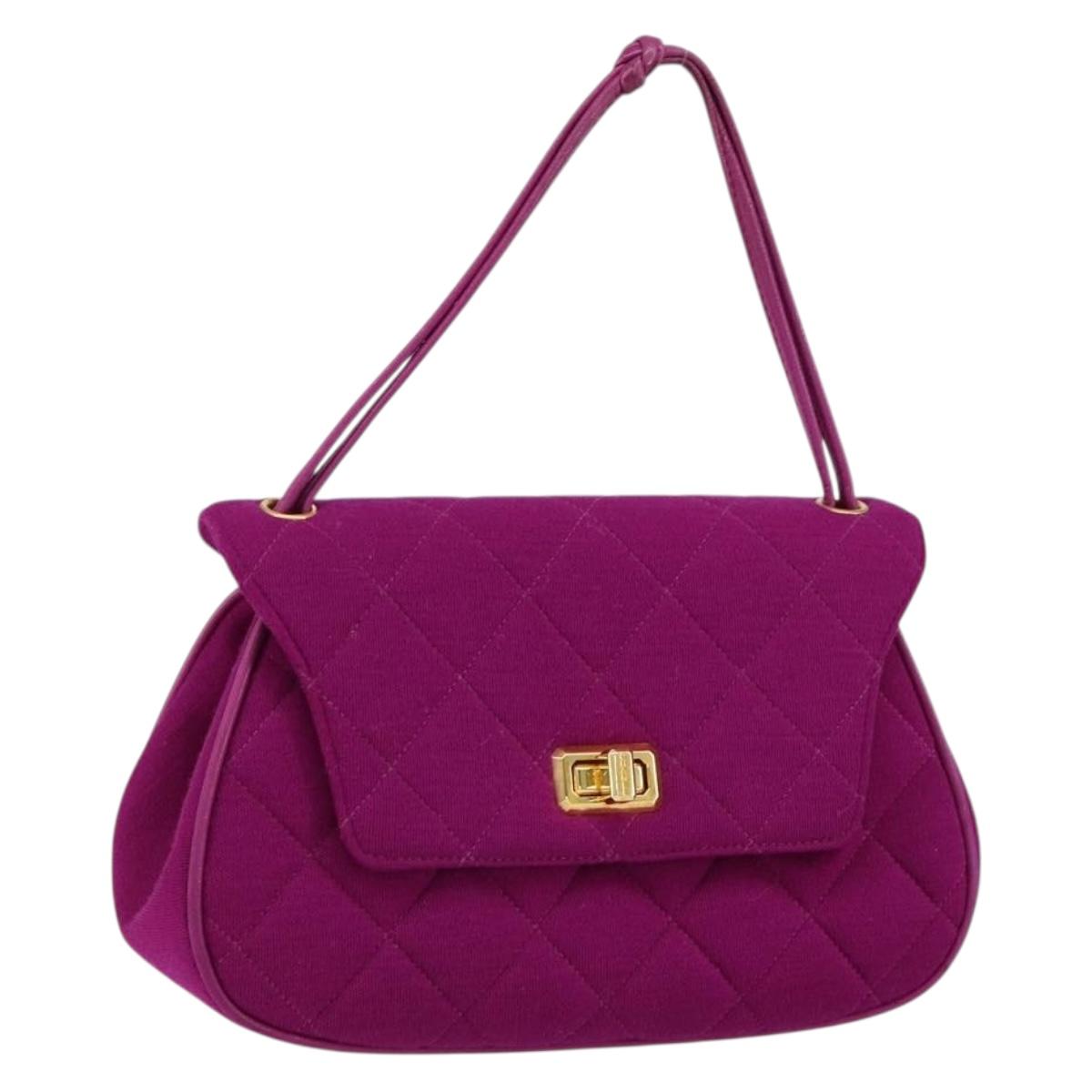 CHANEL 2.55 Matelasse Hand Bag Cotton Purple Gold CC Auth yk19598