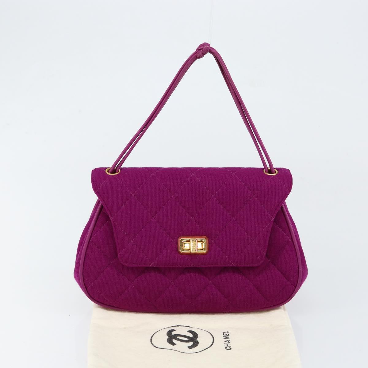 CHANEL 2.55 Matelasse Hand Bag Cotton Purple Gold CC Auth yk19598