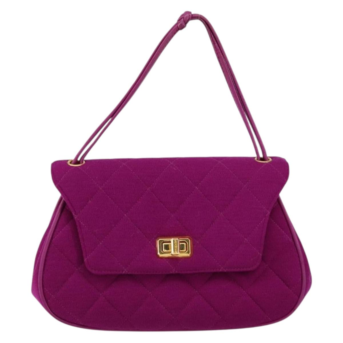 CHANEL 2.55 Matelasse Hand Bag Cotton Purple Gold CC Auth yk19598