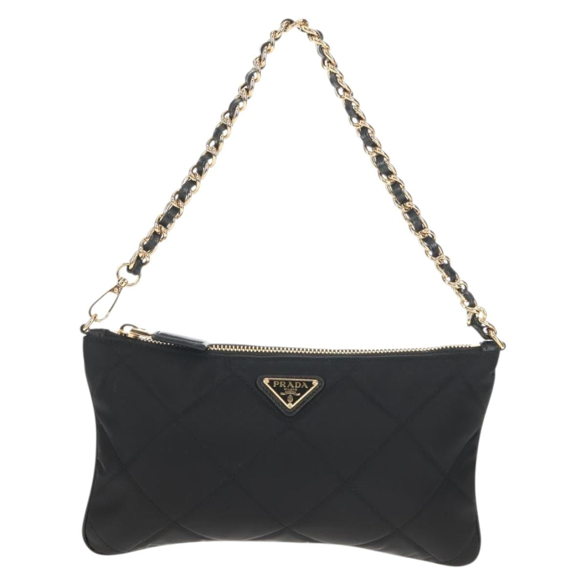 PRADA Test Input Accessory Pouch Nylon Black Gold Auth yk19602V