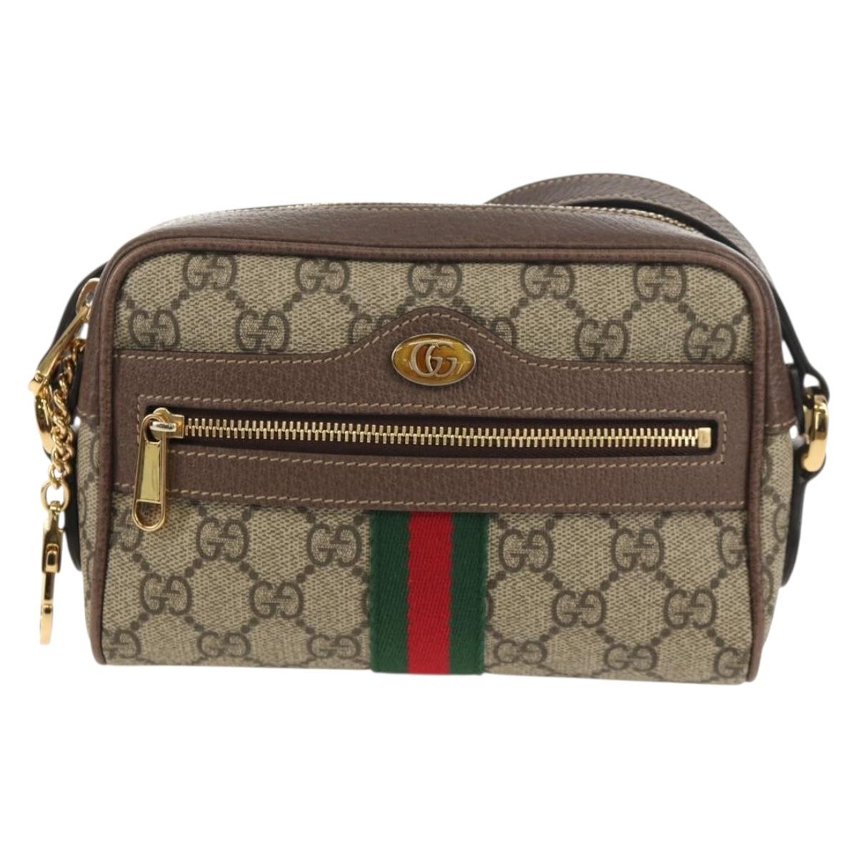 GUCCI Ophidia GG Supreme Web Sherry Line Bag PVC Beige 517350 Auth yk19604M