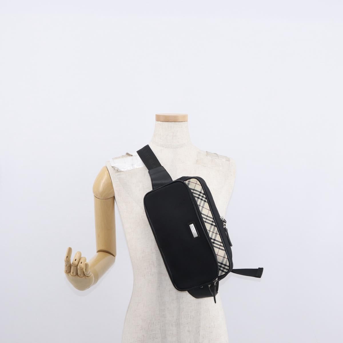 BURBERRY Nova Check Black label Waist bag Nylon Black Silver Auth yk19615