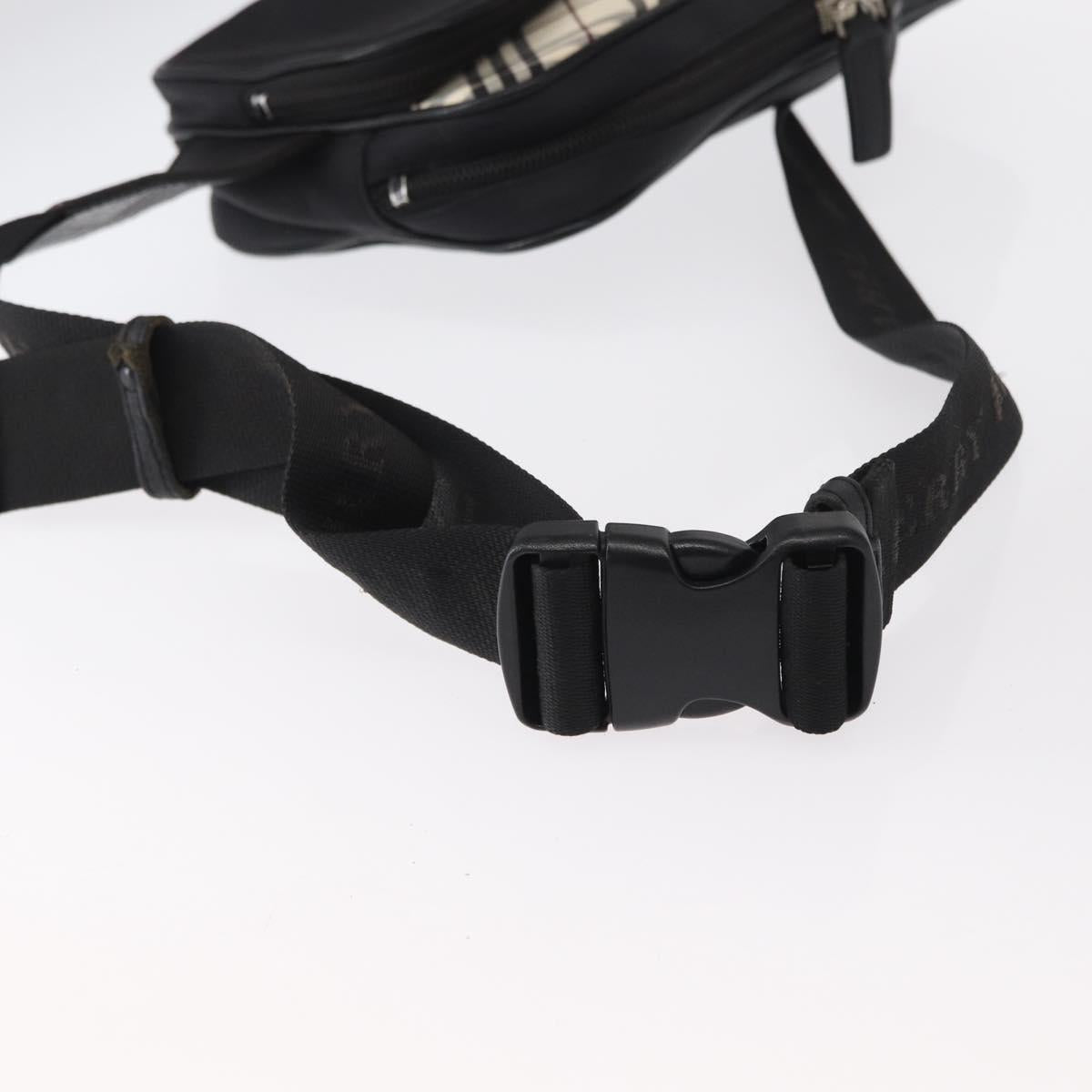 BURBERRY Nova Check Black label Waist bag Nylon Black Silver Auth yk19615